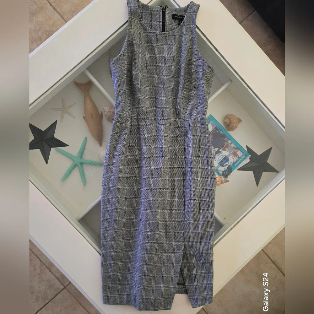 Banana Republic Gray Plaid Midi Dress Like New Cond. - Picture 7 of 8